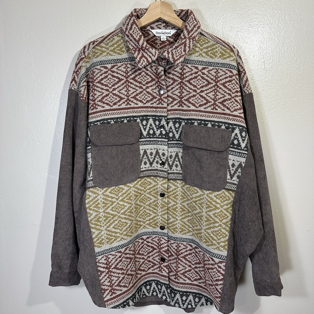 Davi & Dani Western Shacket Womens Size L Button Down‎ Shirt Corduroy Blanket